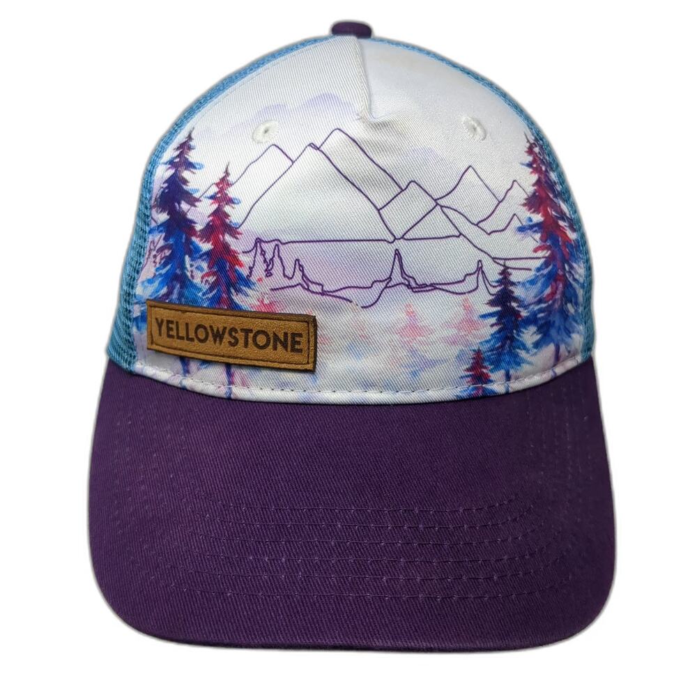 Locale Purple Blue Yellowstone Mountain Tree Trucker Hat One Size Snapback